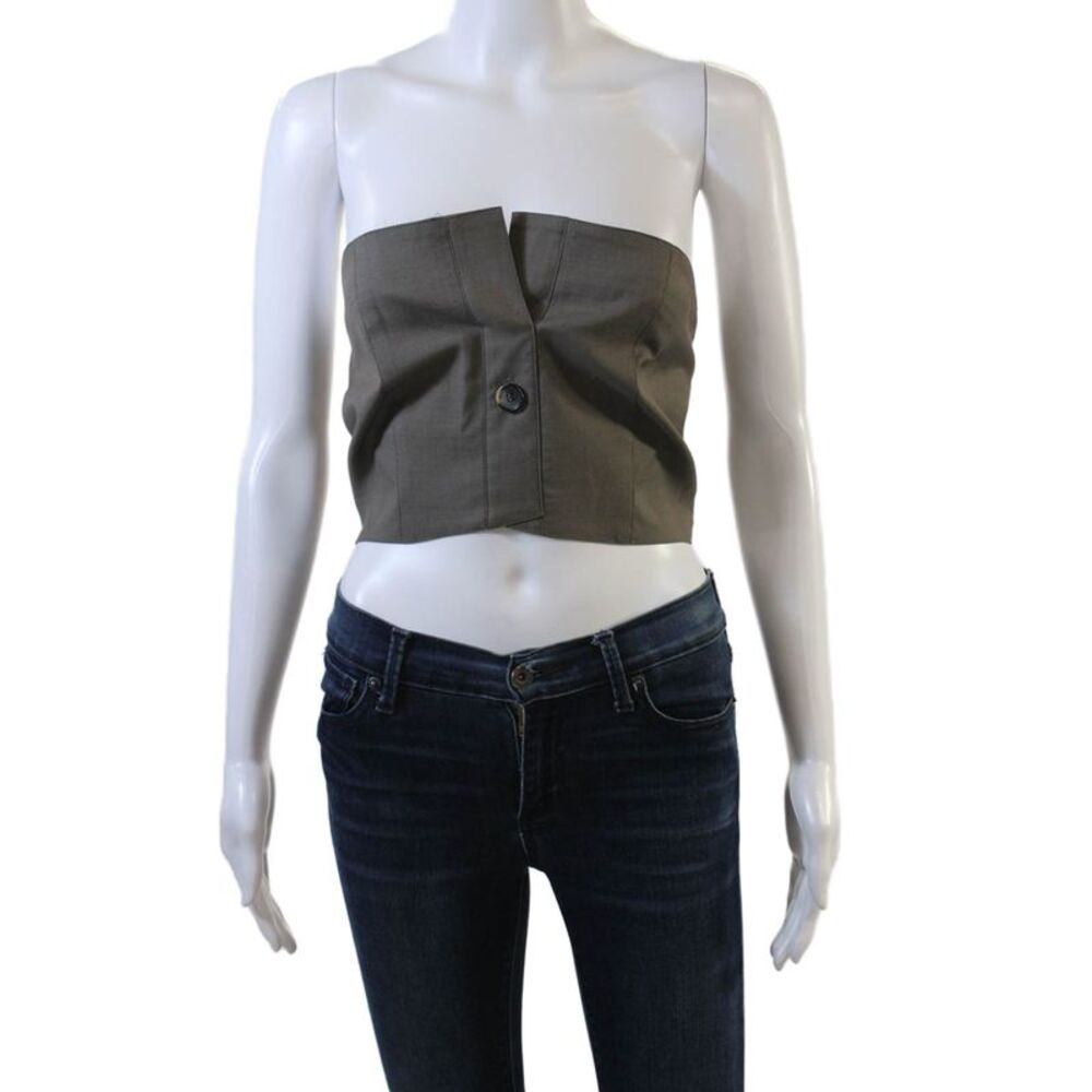 ROKH Womens Button Detailed Tube Top - Taupe Size 40